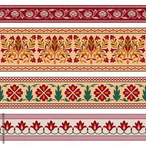 Decorative seamless borders. Persian, middle east art. Various color sets.