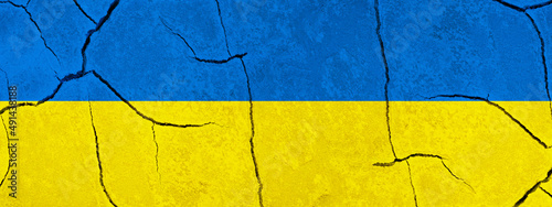 Cracked abstract concrete stone wall texture background, in the colors of the flag from Ukraine...