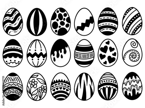 Set of Cute Easter Egg Line Art Collection