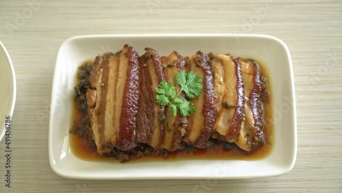Mei Cai Kou Rou  or Steam Belly Pork With Swatow Mustard Cubbage Recipes - Chinese food style photo