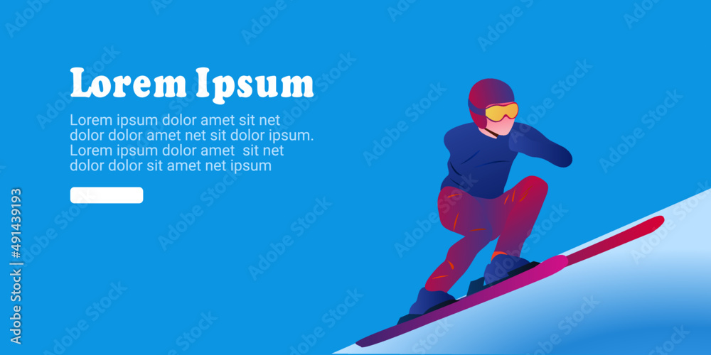 UI design template of women doing sports exercises on a snowboard. Vector graphic illustration. para-alpine skiing