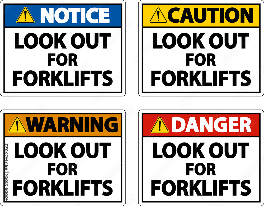 Caution Look Out For Forklifts Sign On White Background