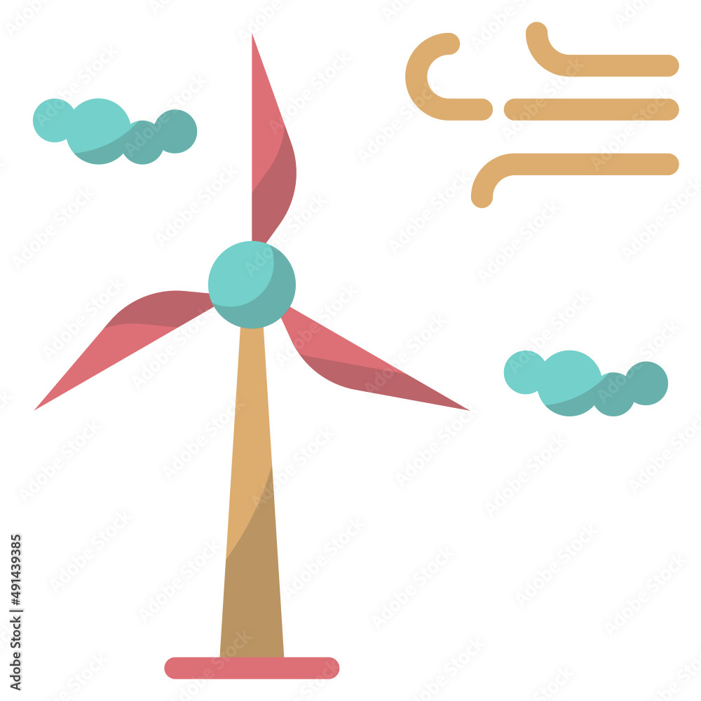 Vector wind turbine flat icon, wind and electricity 64x64 Pixel, white background Vector wind turbine flat icon, wind and electricity 64x64 Pixel, white background