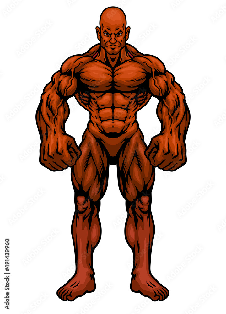 Big Muscle Bodybuilder Standing in Hand Drawn Style Big Muscle Bodybuilder Standing in Hand Drawn Style