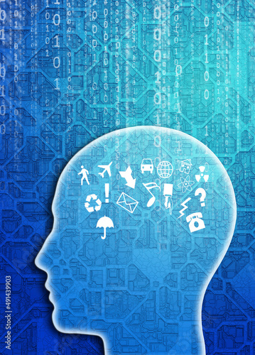 human head with symbols inside it