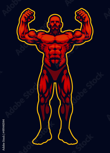 Flexing Muscle Bodybuilder Show His Athletic Body