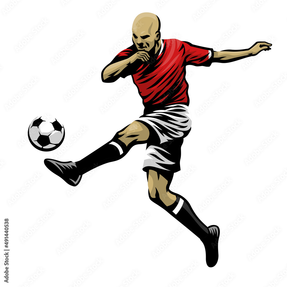 Soccer Player Shooting The Ball While Jump