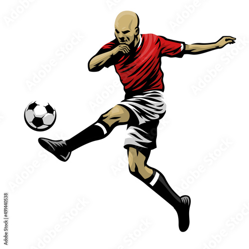 Soccer Player Shooting The Ball While Jump