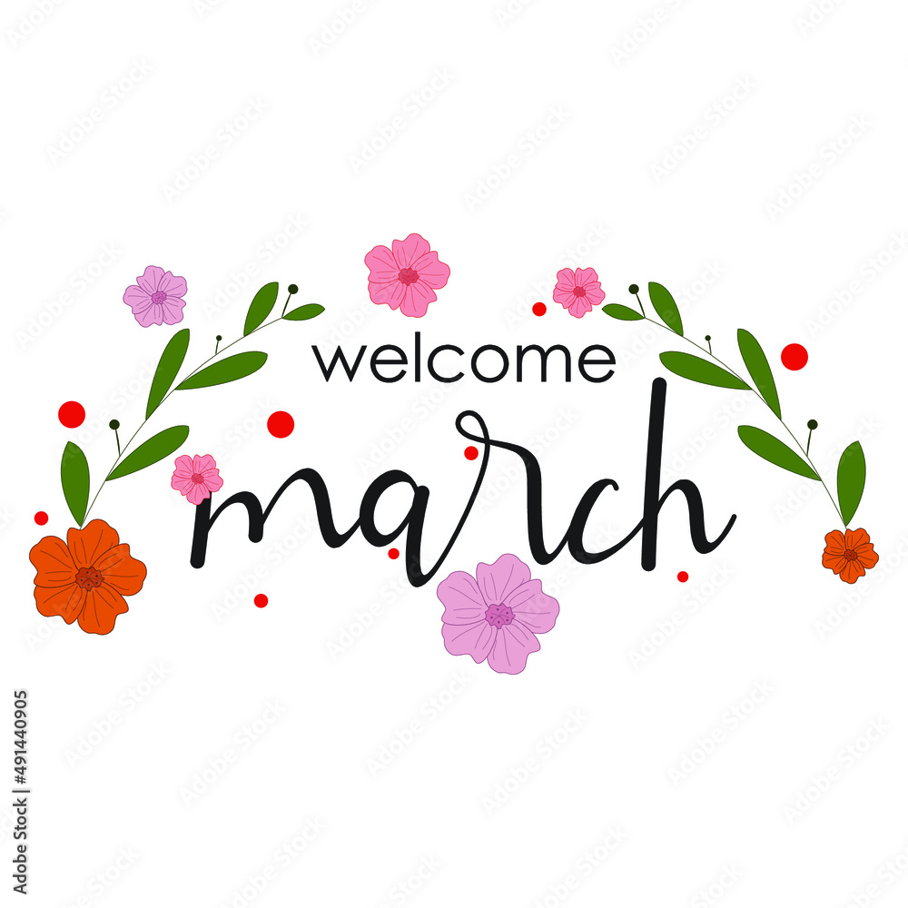 march logo ilustration and clip art with floral Stock Vector
