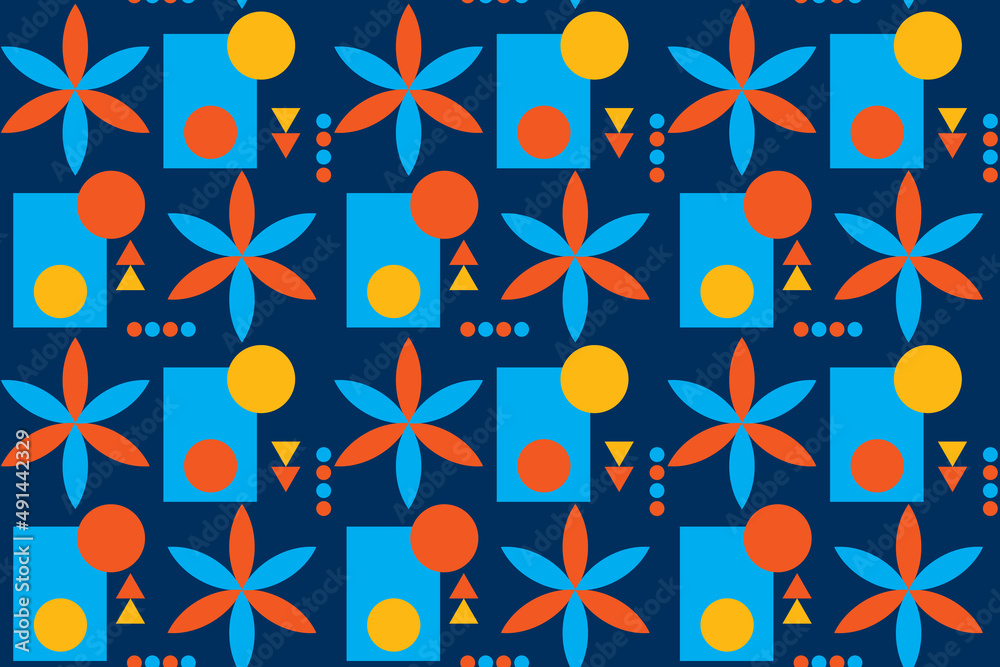 seamless repeating pattern with flowers and geometric shapes seamless repeating pattern with flowers and geometric shapes