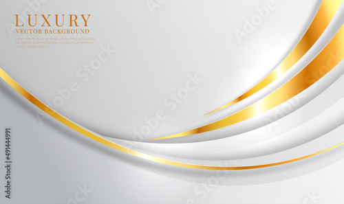 3D white luxury abstract background overlap layers on bright space with golden stripes effect decoration. Graphic design element future style concept for flyer, card, brochure cover, or landing page
