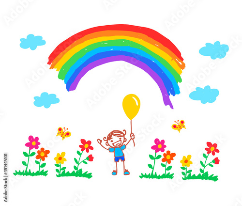 illustration with hand drawn style about kid in park
