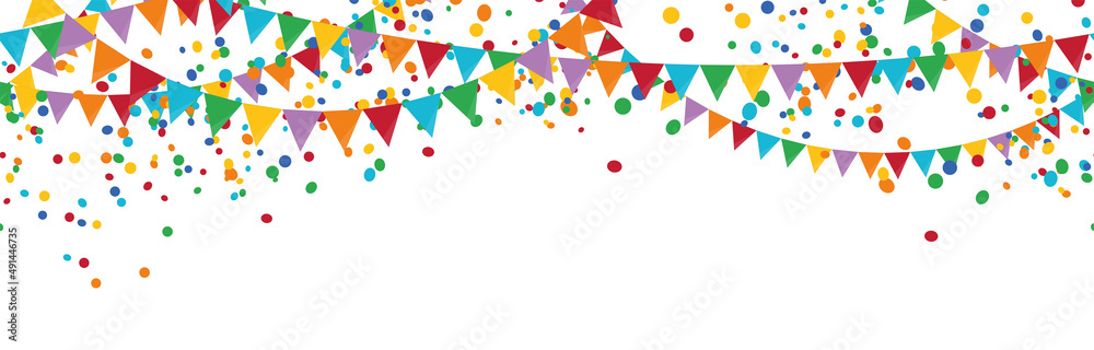 seamless colored confetti and garlands party background Stock Vector
