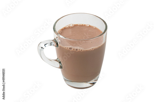 Chocolate milk in glass isolated on white background with clipping path
