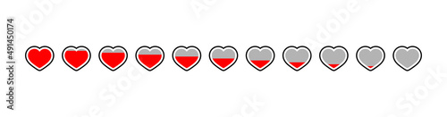 赤いハートのピクトグラムのインフォグラフィック素材セット横ゲージバージョン