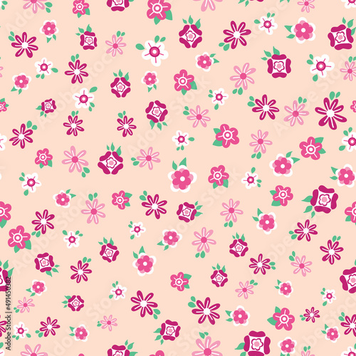 Ditsy pink floral seamless vector pattern design