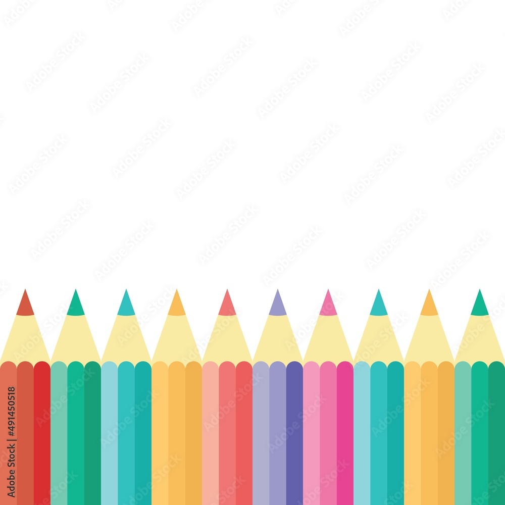 Frame made of colored pencils on a white background. For posters and announcements. School supplies. Ready for school stuff. Back to school. Vector illustration Frame made of colored pencils on a white background. For posters and announcements. School supplies. Ready for school stuff. Back to school. Vector illustration