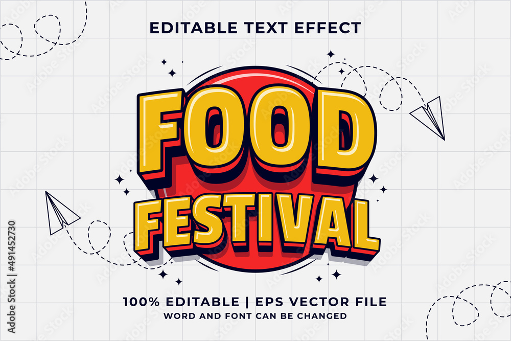 Editable text effect Food Festival 3d Traditional Cartoon template style premium vector