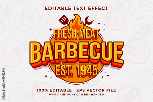 Editable text effect Barbecue Logo 3d Traditional Cartoon template style premium vector