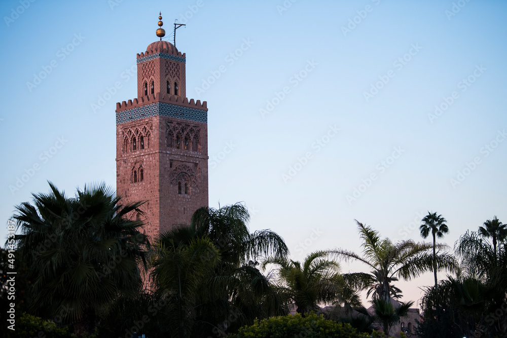 Marrakesh, Morocco - February 28, 2018: The architecture of the old Medina district of Marrakech.
