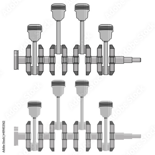 Crankshaft with pistons isolated on white background