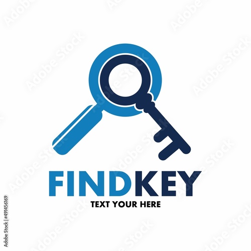 Find key vector logo template. This design use magnifying glass symbol. Suitable for business.