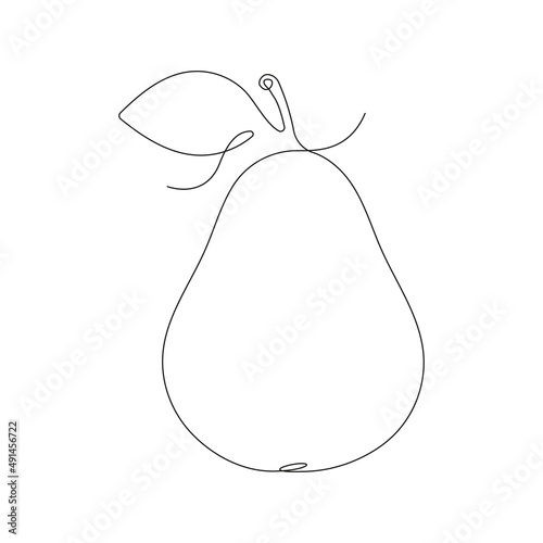 Pear fruit continuous line art. Hand drawn pear. Vector isolated on white.