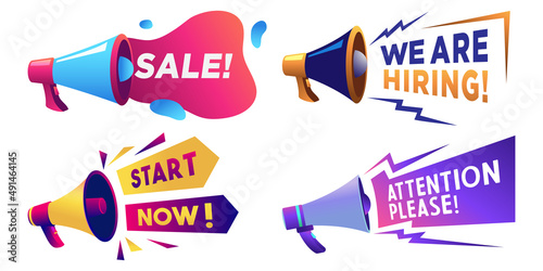 Advertising badge banner with megaphone vector collection