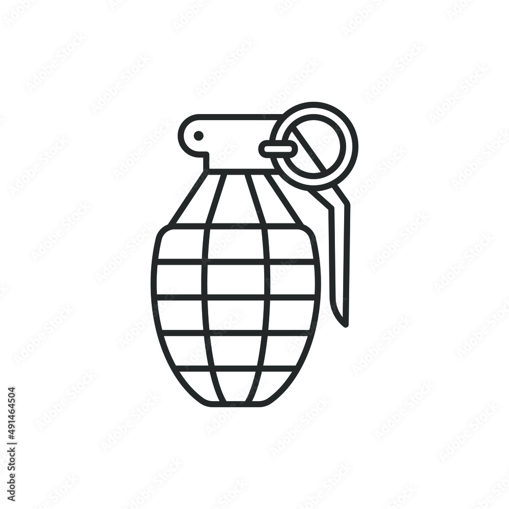 Hand grenade icon line style. War, bomb, weapon isolated on white background. Vector illustration Hand grenade icon line style. War, bomb, weapon isolated on white background. Vector illustration