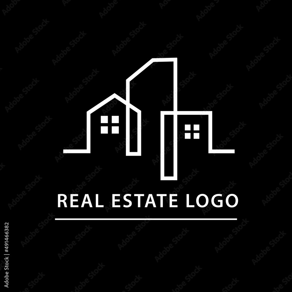 real estate logo concept line art style design, city building logo design inspiration