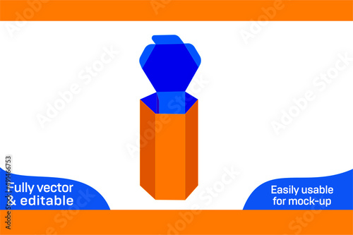 Hexagonal packaging box dieline template and 3D box design