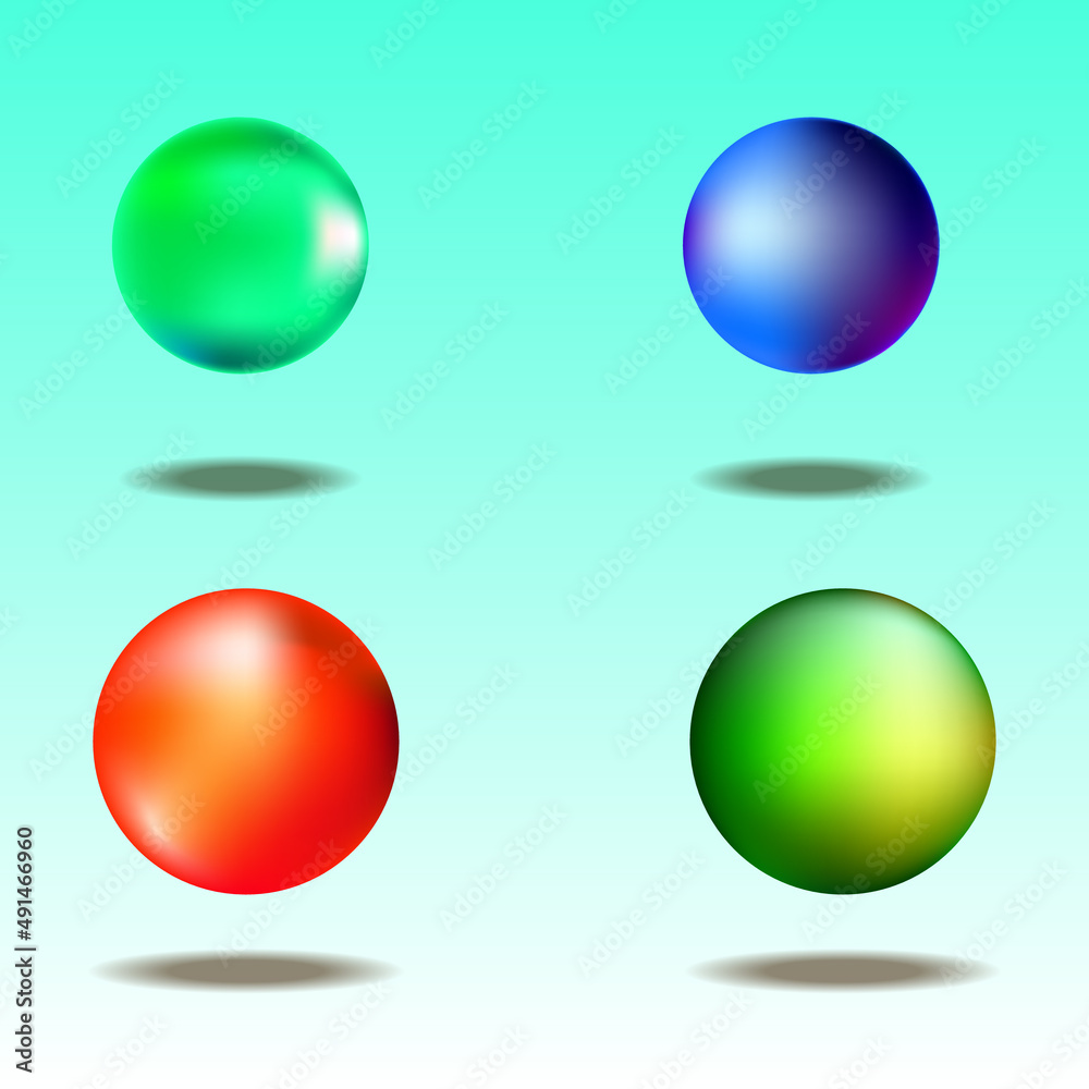 Set of 4 colorful beautiful balls floating in the air Set of 4 colorful beautiful balls floating in the air