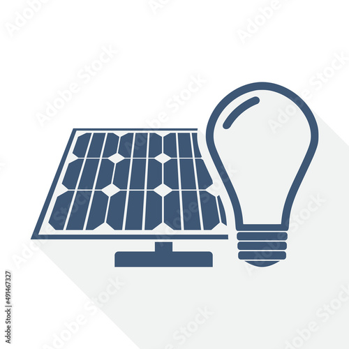 Simple editable renewable energy vector icon, flat design bulb and photovoltaic concept illustration easy to edit