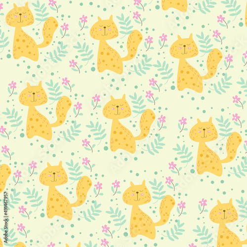 Vector illustration of elegant pattern with cute leaves and animals