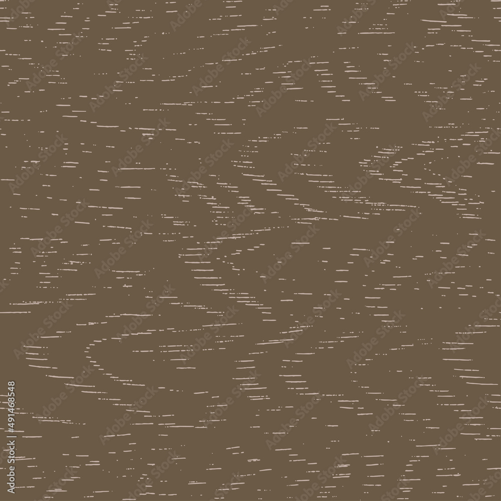 Brown wooden surface with fibre and grain. Natural lines wood, hand draw hatching texture, seamless tree striped background. Vector illustration