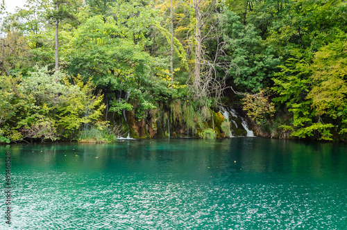 Beautiful Landscape View of a Turquoise Waters  Waterfalls and Green Natural Environment in Plitvice Lakes National Park  Croatia.