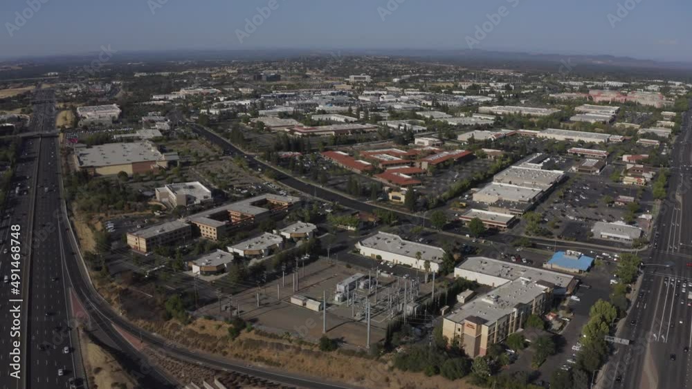 Late afternoon aerial view of the urban downtown core of Roseville, California, USA. Late afternoon aerial view of the urban downtown core of Roseville, California, USA.