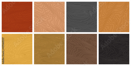 Wooden pattern. Wood grain texture. Dense lines. Light  background. Vector set 