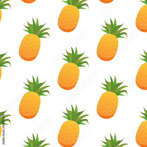 Pineapple pattern on white background. Vector illustration. Pineapple fruit. 