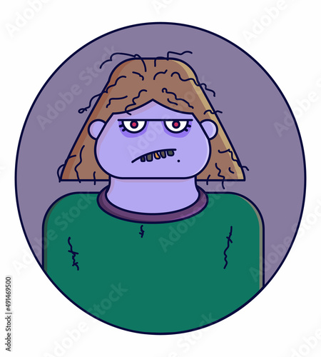 Zombie facial expressions. Emotions vector flat illustration of cute girl