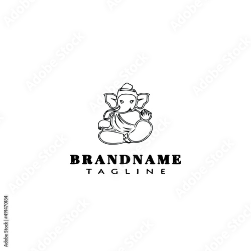 lord ganesh logo cartoon icon design template black isolated vector illustration © darul
