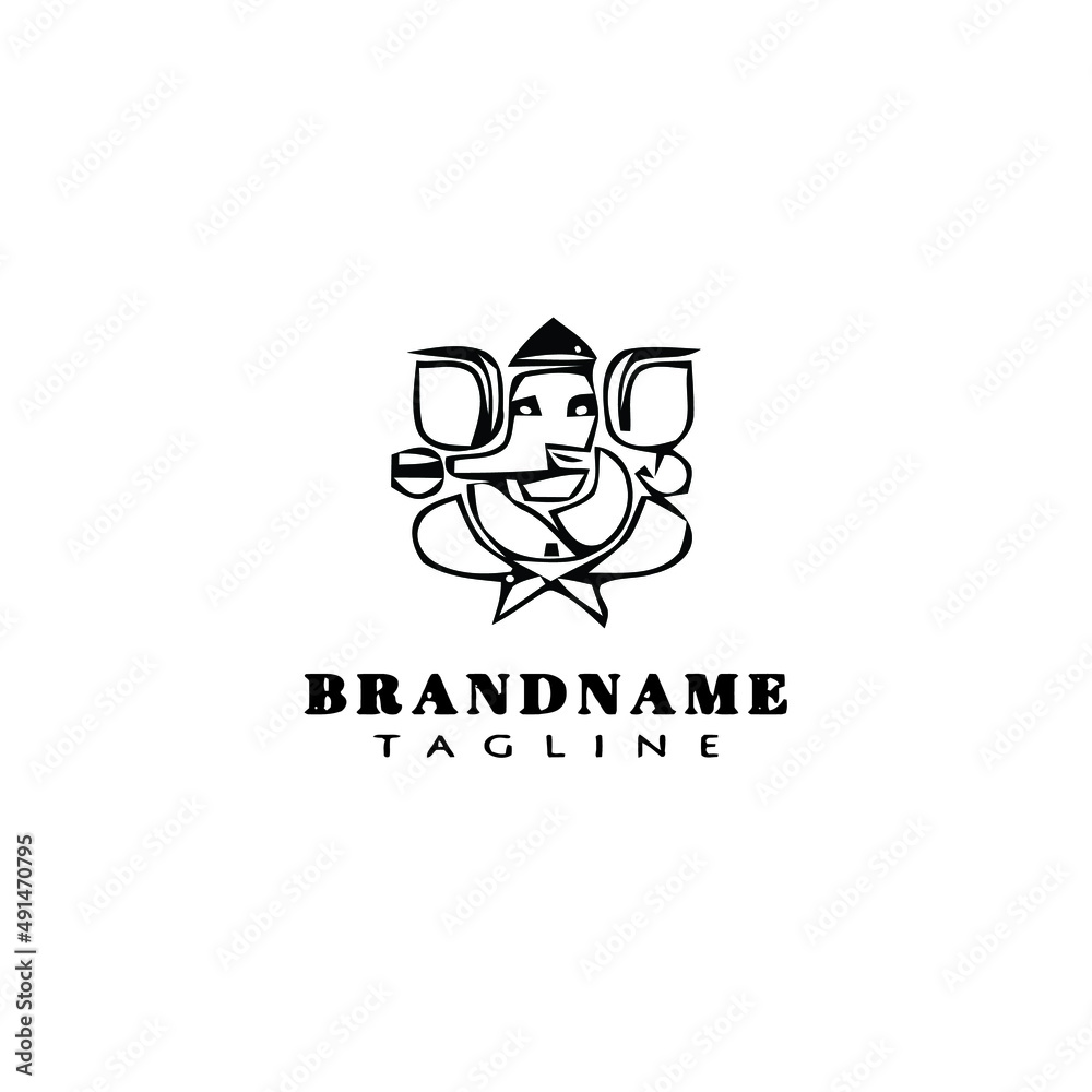 lord ganesh logo cartoon icon design template black isolated vector illustration