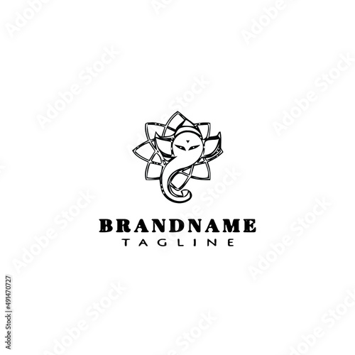 lord ganesh logo cartoon icon design template black isolated vector illustration