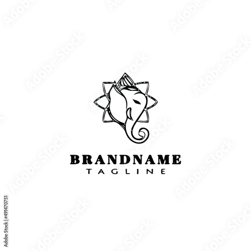 lord ganesh logo cartoon icon design template black isolated vector illustration