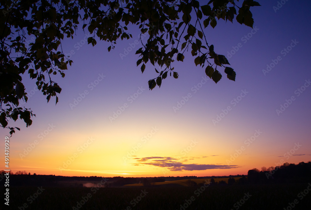 A beautiful, colorful spring landscape of Northern Europe. Seasonal scenery of rural area.