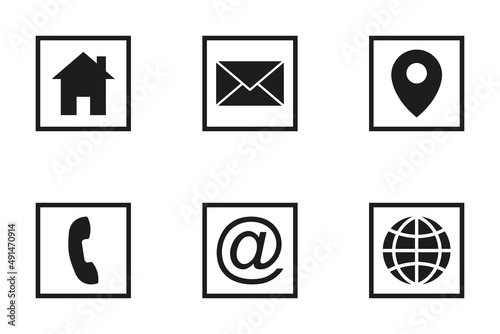 Zestaw ikon internetowych. Czarne ikony w kwadratach. Ikony wektorowe na stronę internetową.