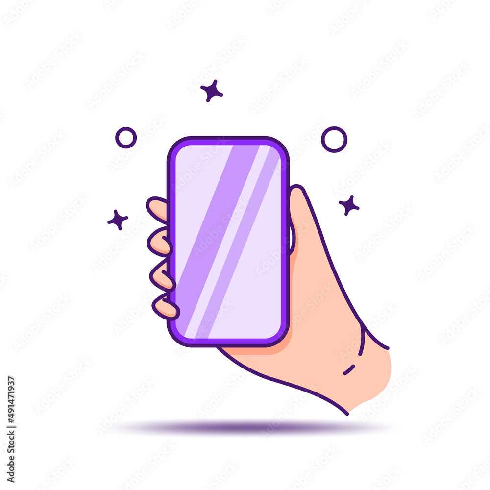 Fototapeta premium Hand gesture holding phone vector icon illustration