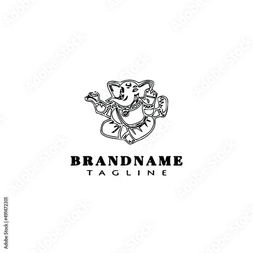 lord ganesh logo cartoon icon design template black isolated vector illustration