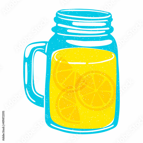 Lemonade. Colorful cute screen printing effect. Riso print effect. Vector illustration. Graphic element  for fabric, textile, clothing, wrapping paper, wallpaper
