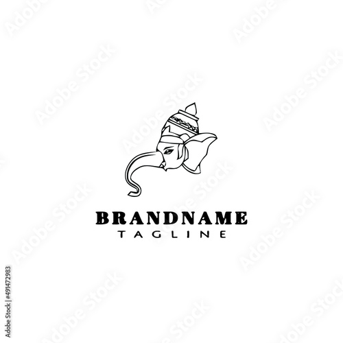 lord ganesh logo cartoon icon design template black isolated vector illustration